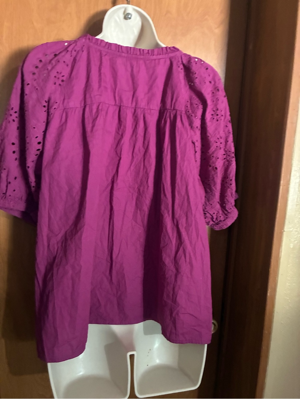 Cato Magenta Eyelet Puff-Sleeve Peasant Blouse - Picture 5 of 5